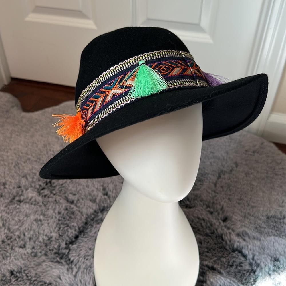 Designer Intrend by MaxMara Felt Fedora with Embroidered Ribbon. Size ONE SIZE - 4 Thumbnail