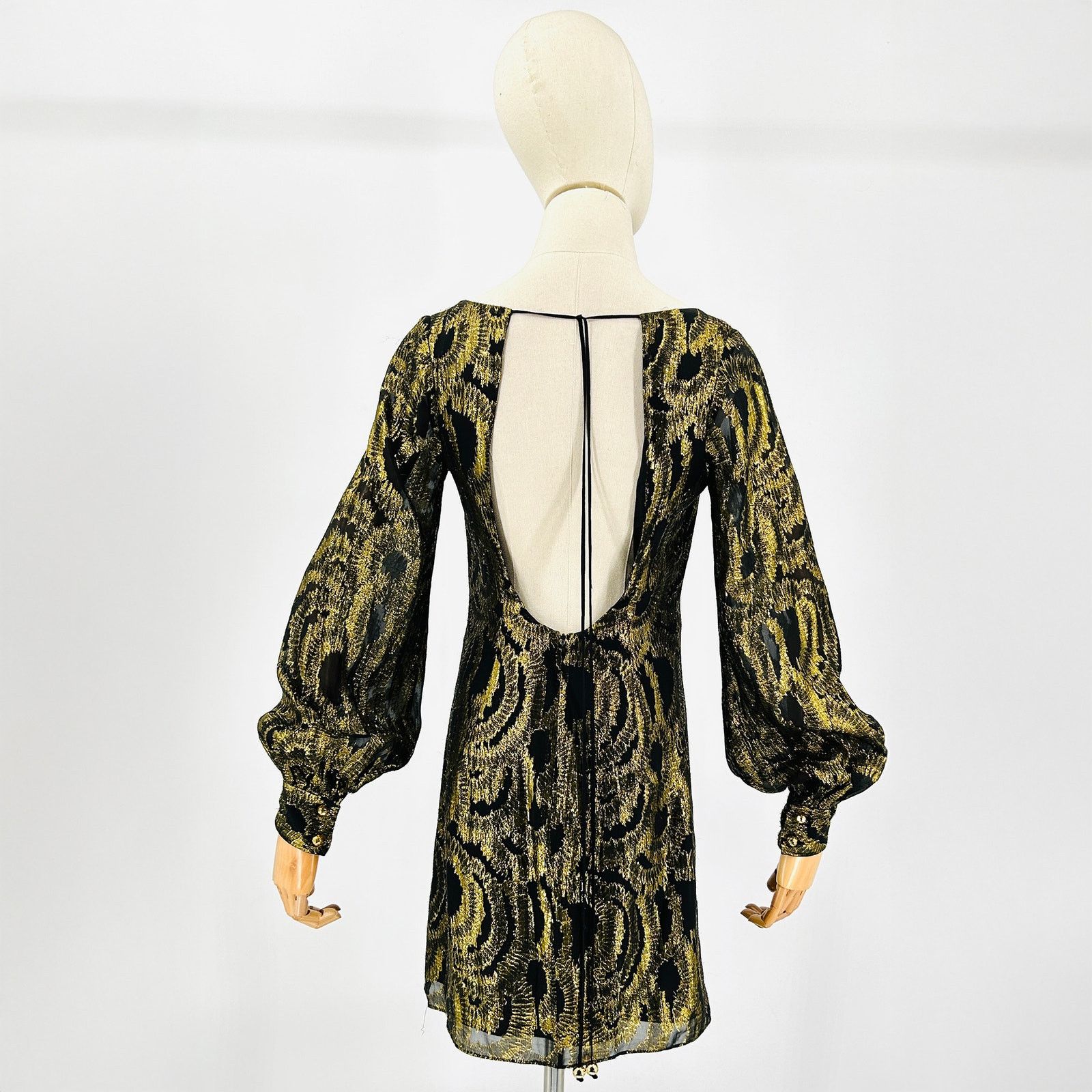 milly black and gold dress Vintage Y2K Metallic Bishop Sleeve Mini style: IFW8012