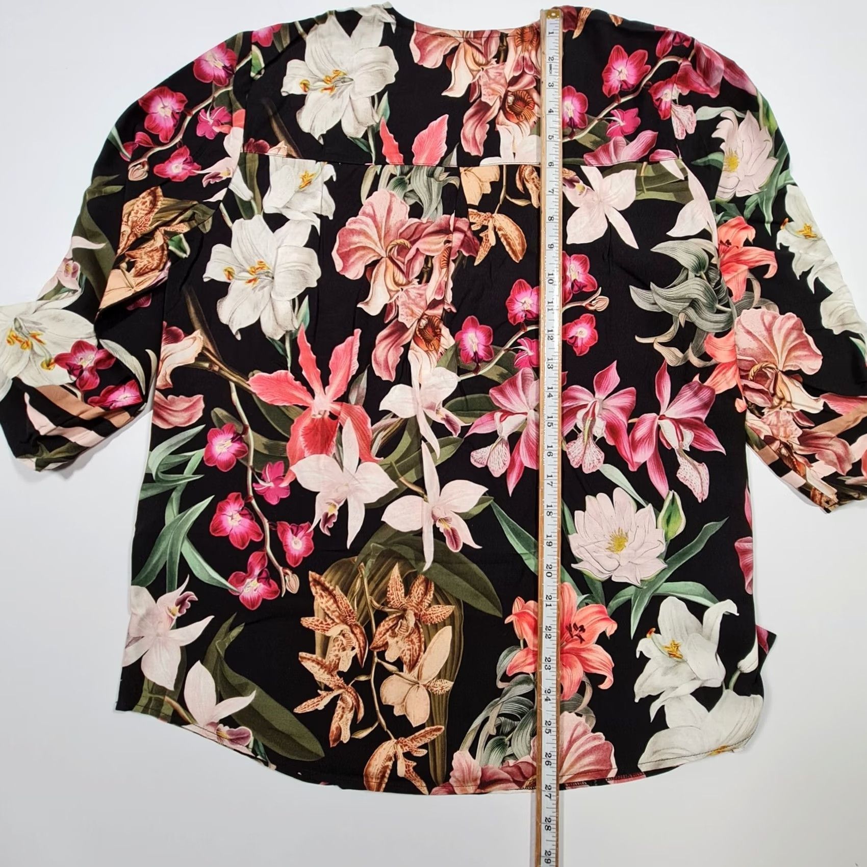 CO Betty & Co Blouse Black 12 UK Floral 3/4 Sleeve V-Neck Logo Womens Blouse Size XL / US 12-14 / IT 48-50 - 7 Thumbnail