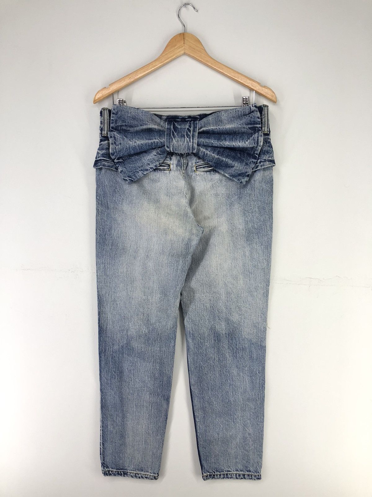 Japanese Brand Rodeo Crowns Back Ribbon Distressed Faded Blue Jeans Size 31" - 2 Thumbnail