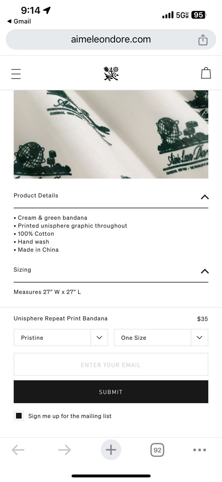 Aime Leon Dore ALD Aime Unisphere Repeat Print Bandana Cream & Green Size ONE SIZE - 3 Thumbnail