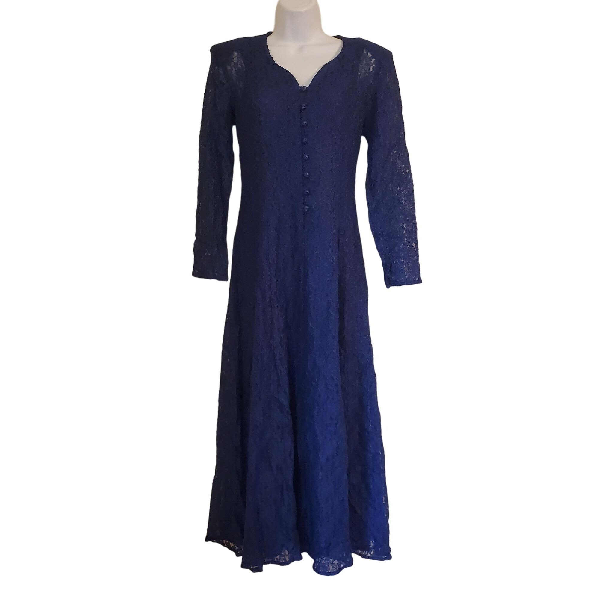 Other All that Jazz 7 8 Blue Lace Vintage Dress V Neck Formal Cosp Size M / US 6-8 / IT 42-44 - 1 Thumbnail
