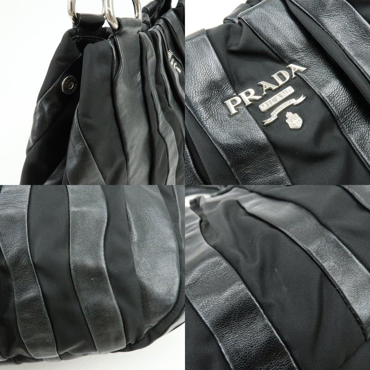 Prada Prada Logo Leather & Nylon Shoulder Bag Black Size ONE SIZE - 6 Thumbnail