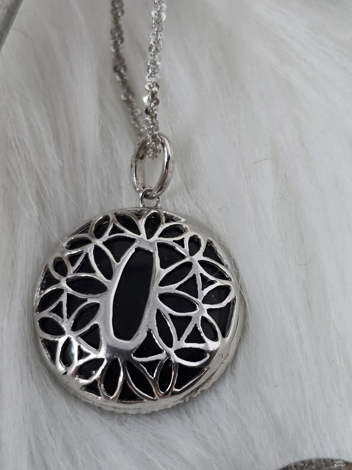 The Unbranded Brand 925 Silver Art Deco Revival Black Round Pendant 24" Chain Size ONE SIZE - 8 Thumbnail