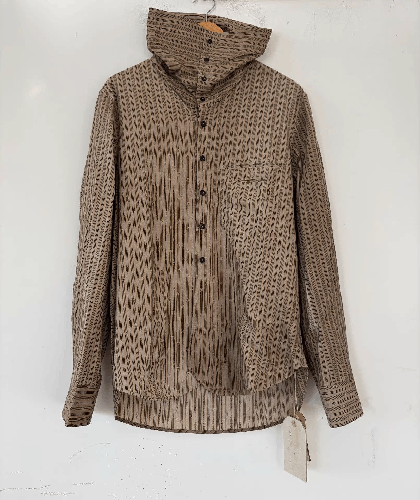 Ziggy Chen Striped High Collar Long Sleeve Button-Up Shirt Size US S / EU 44-46 / 1 - 1 Preview