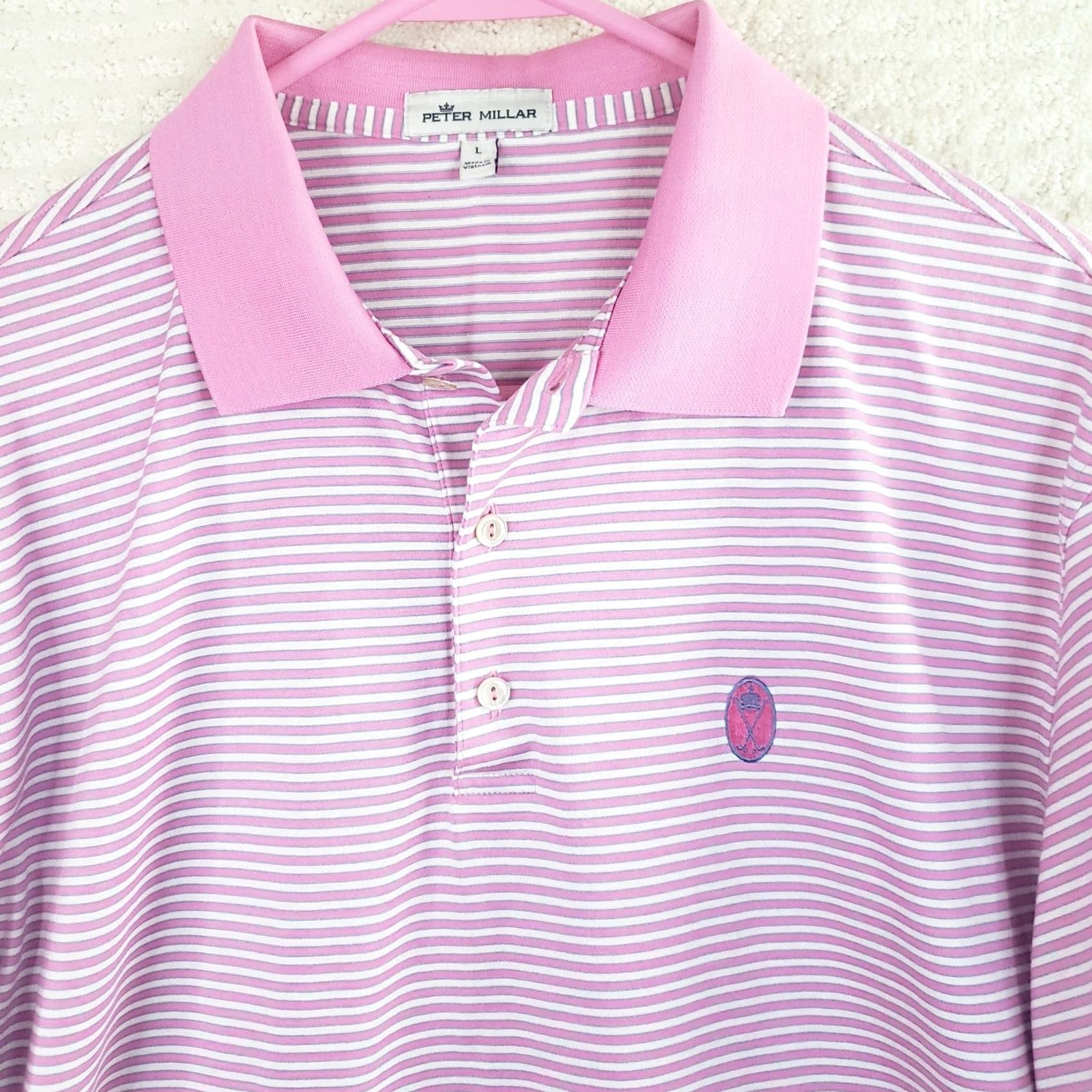 Peter Millar Peter Millar Polo Shirt Mens L Pink Striped Logo 100% Cotton Golf Casual Shirt Ladies? Size US L / EU 52-54 / 3 - 3 Thumbnail