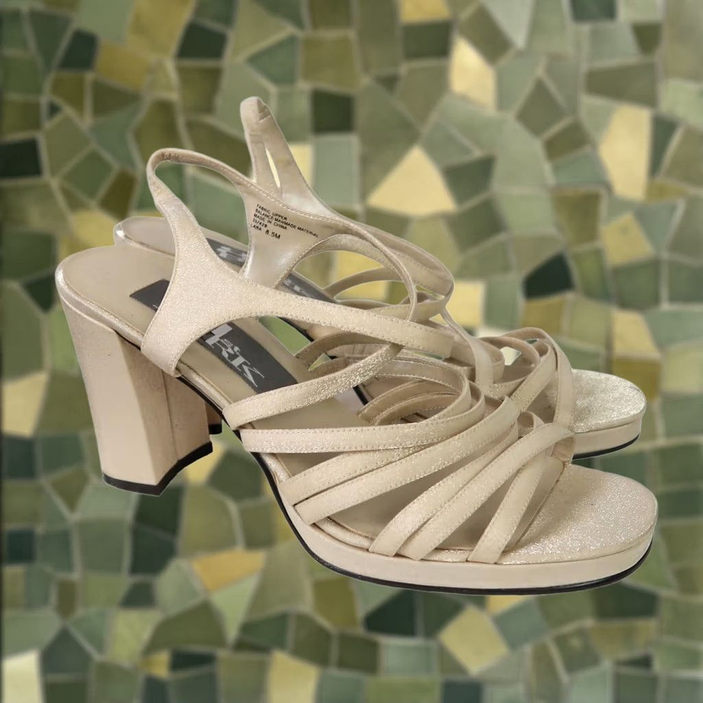 Vintage VINTAGE 90s 81 & Park champagne gold sparkly strappy platform heels 8.5 Size M / US 6-8 / IT 42-44 - 1 Thumbnail