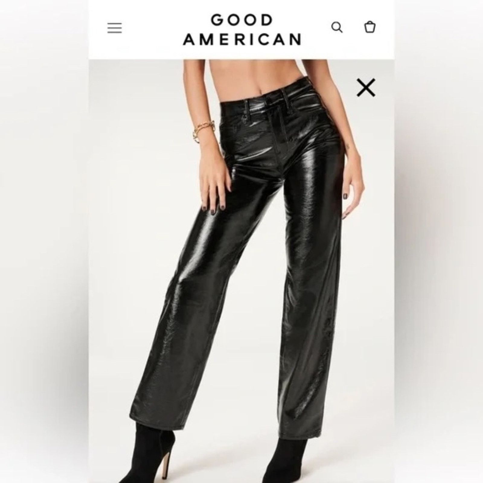 Good American Good American Women's Textured Vinyl Straight Leg Pants Size 29" - 1 Thumbnail