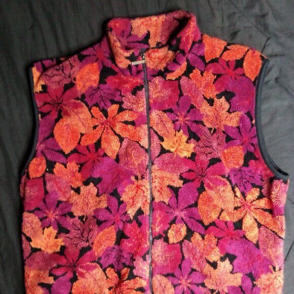 Other Vintage Duffel Outdoor Autumn Leaves Fleece Zipper Vest Size XL / US 12-14 / IT 48-50 - 1 Thumbnail