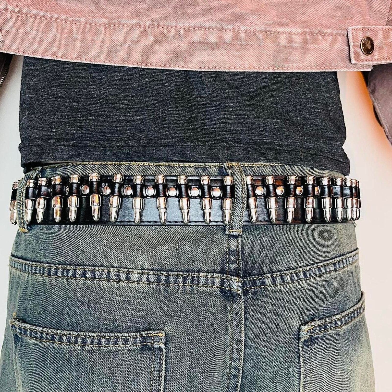 Vintage Y2k 2000s bullet studded black belt Size ONE SIZE - 2 Thumbnail