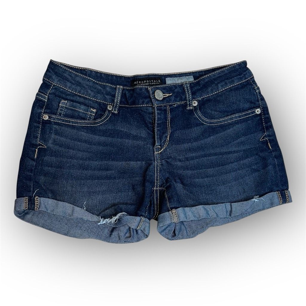 Aeropostale Aeropostale Midi Dark Whiskered Wash Denim Cuffed Shorts Con Size 27" / US 4 / IT 40 - 1 Thumbnail