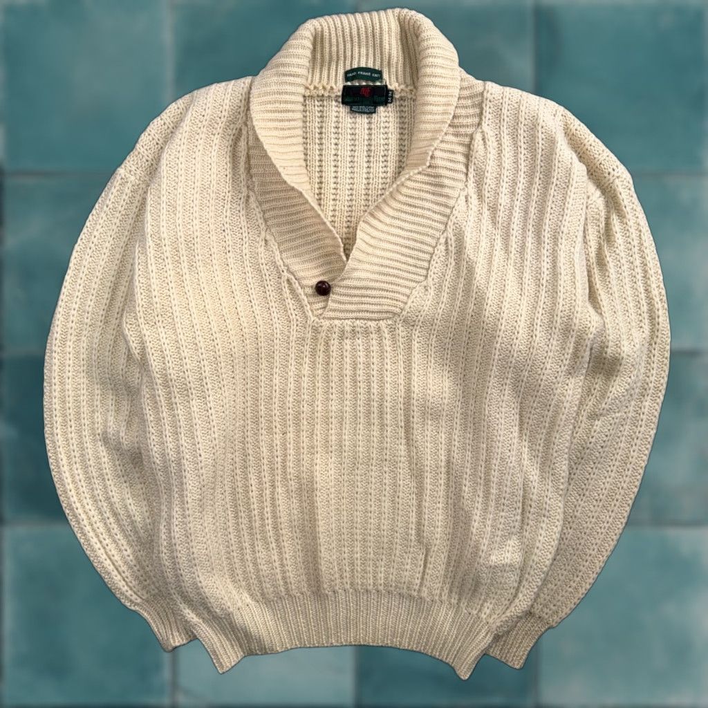 Abercrombie & Fitch VTG Abercrombie & Fitch Heavy Wool Shawl Sweater Oatmeal Beige Fisherman 70s Size US M / EU 48-50 / 2 - 1 Thumbnail