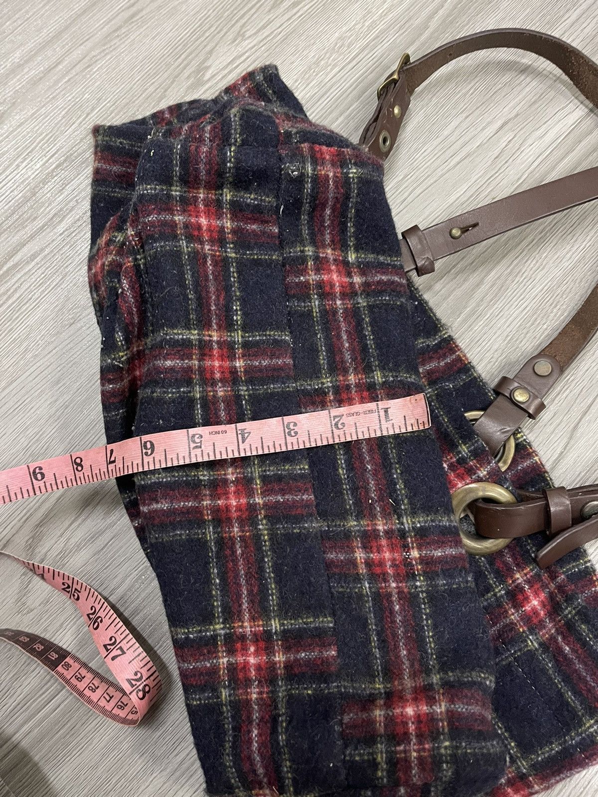 Japanese Brand × Vintage C’omodo +plus t japan wool plaid leather handle strap tote Size ONE SIZE - 21 Thumbnail