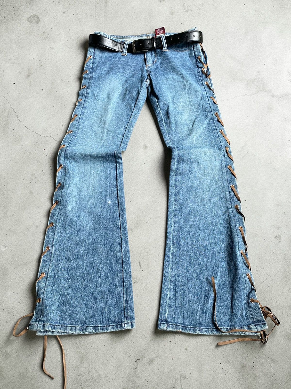 Japanese Brand 2000’s bongo lace up flared denim pants Size US 31 - 1 Thumbnail