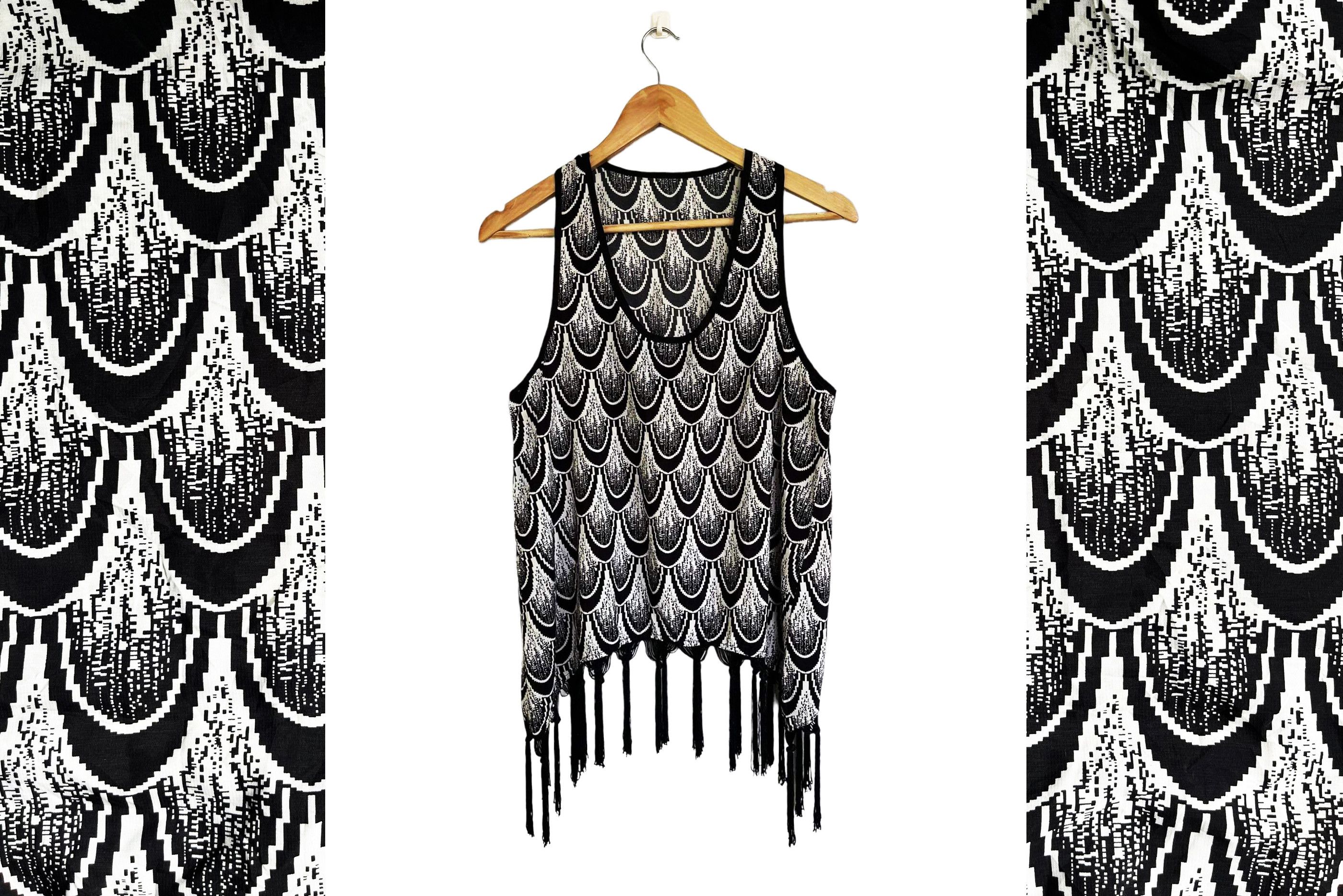 Vintage Festival Fringe Tank Top in Black and White graphic prints Size S / US 4 / IT 40 - 6 Thumbnail