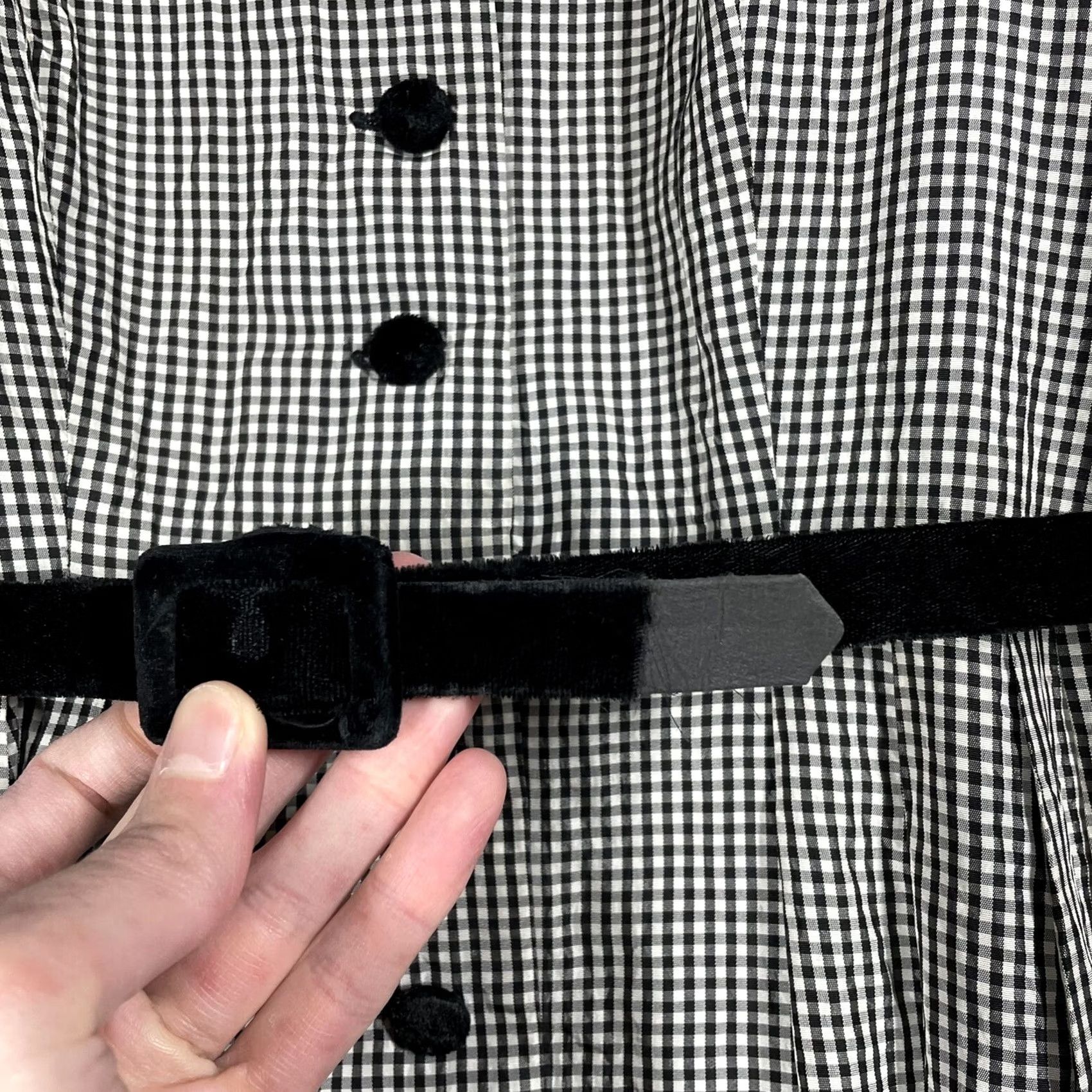 Velvet VINTAGE 1950s Rockabilly Gingham Plaid Dress Women Small Black Velvet Shirtwaist Nylon Size S / US 4 / IT 40 - 4 Thumbnail