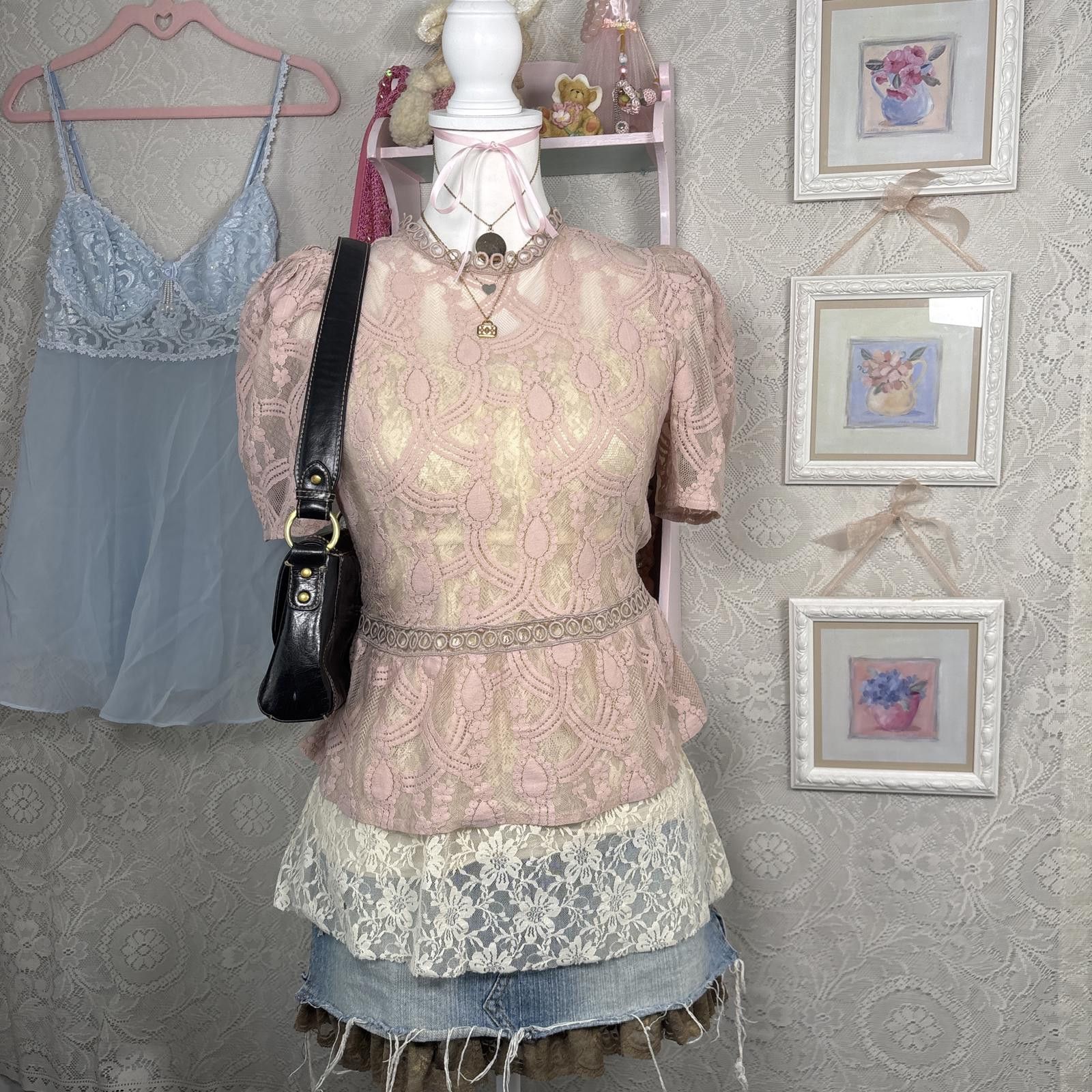 Other coquette shabby chic lace pink blouse Size S / US 4 / IT 40 - 1 Thumbnail