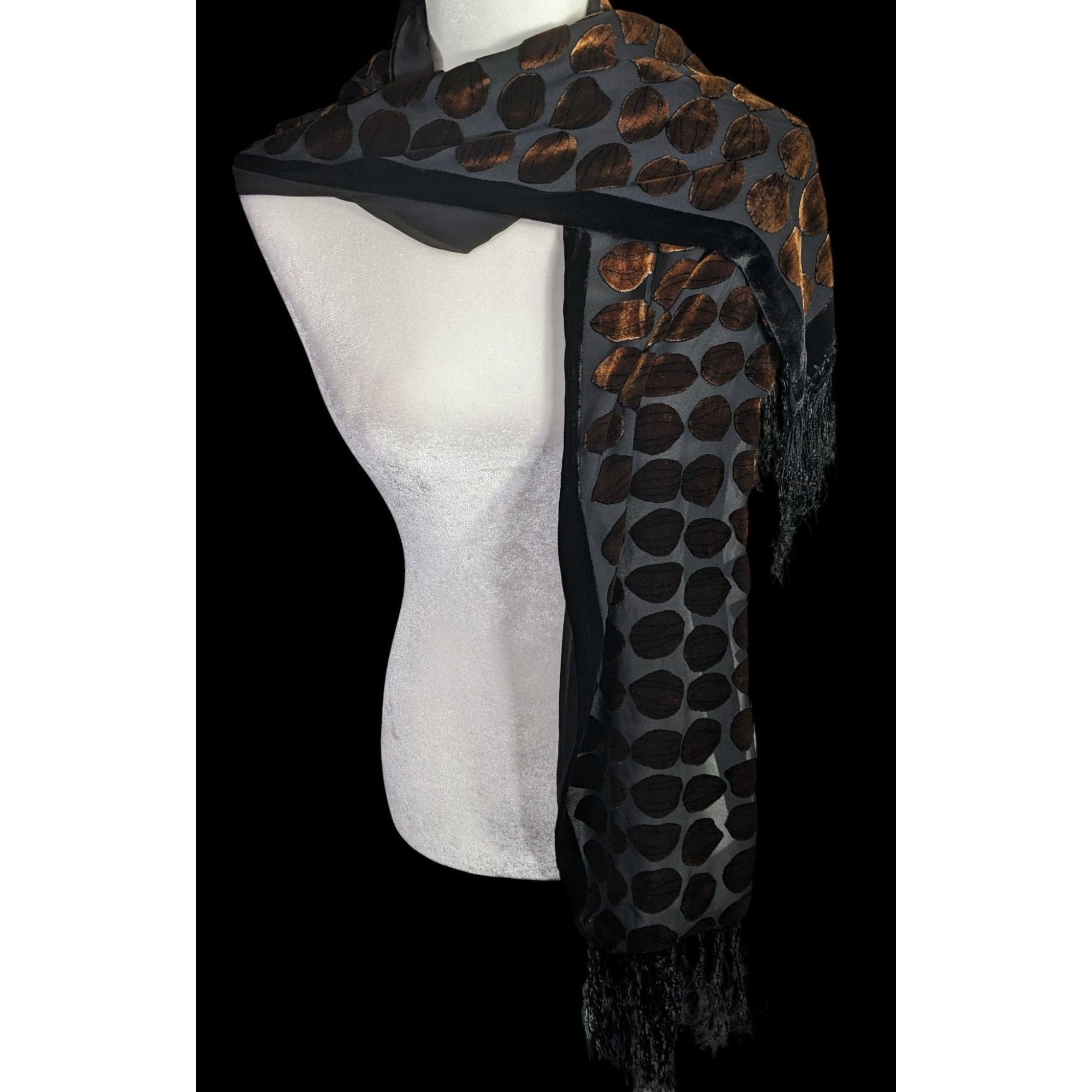 Other Vintage Geometric Burnt Velvet Scarf Copper Tone With Fringe Size ONE SIZE - 1 Thumbnail