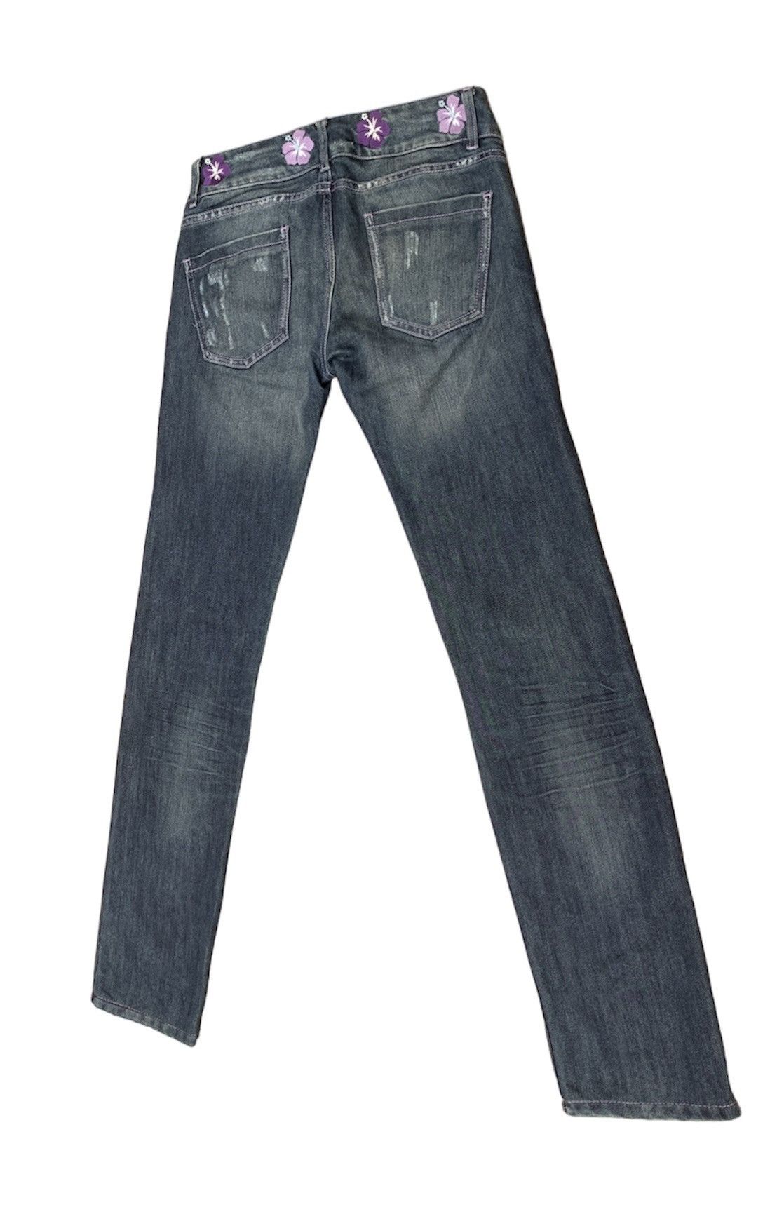 HYDROGEN Rare..Hydrogen Hibiscus Flower Embroidered Streching Jeans Size 29" - 4 Thumbnail