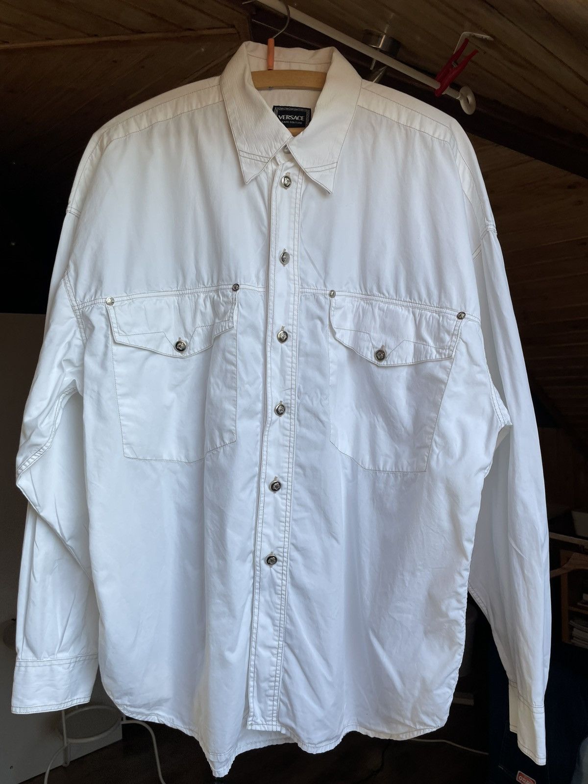 Versace Jeans Couture 90s Versace Jeans Couture white boxy fit shirt Size US XL / EU 56 / 4 - 1 Thumbnail