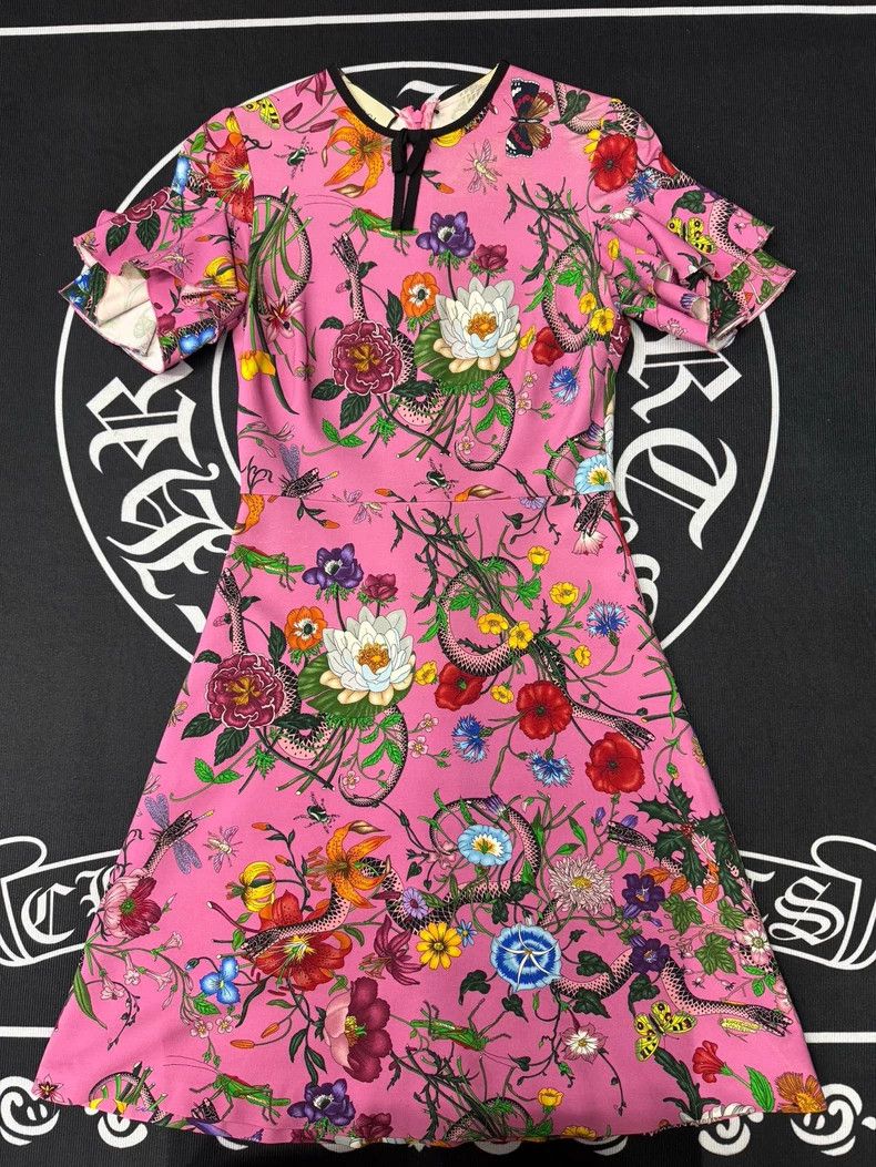Gucci Gucci Pink floral short-sleeved dress Size M / US 6-8 / IT 42-44 - 1 Thumbnail