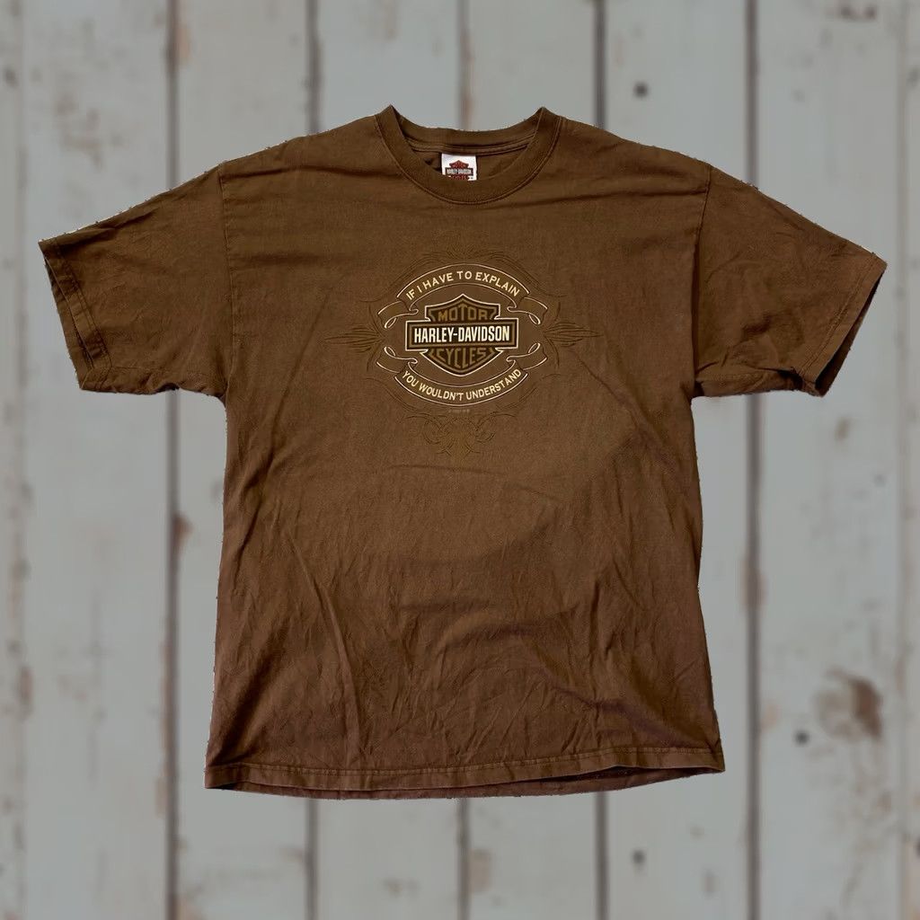 Harley Davidson VINTAGE Harley-Davidson T Shirt Adult XL Brown Graphic Print Short Sleeve Crew Neck Men 2000s Motorcycle Size US XL / EU 56 / 4 - 1 Thumbnail