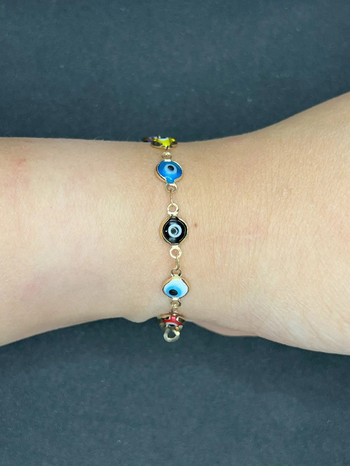 Jewelry Evil Eyes Glass Beads Chain Bracelet Size ONE SIZE - 2 Thumbnail