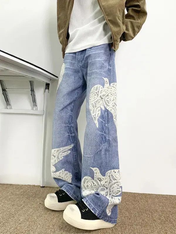 Japanese Brand Retro loose lace patchwork jeans Size US 32 / EU 48 - 1 Thumbnail