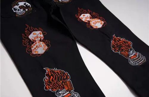VIBE Street hip hop flame skull embroidered straight jeans Size US 30 / EU 46 - 3 Thumbnail
