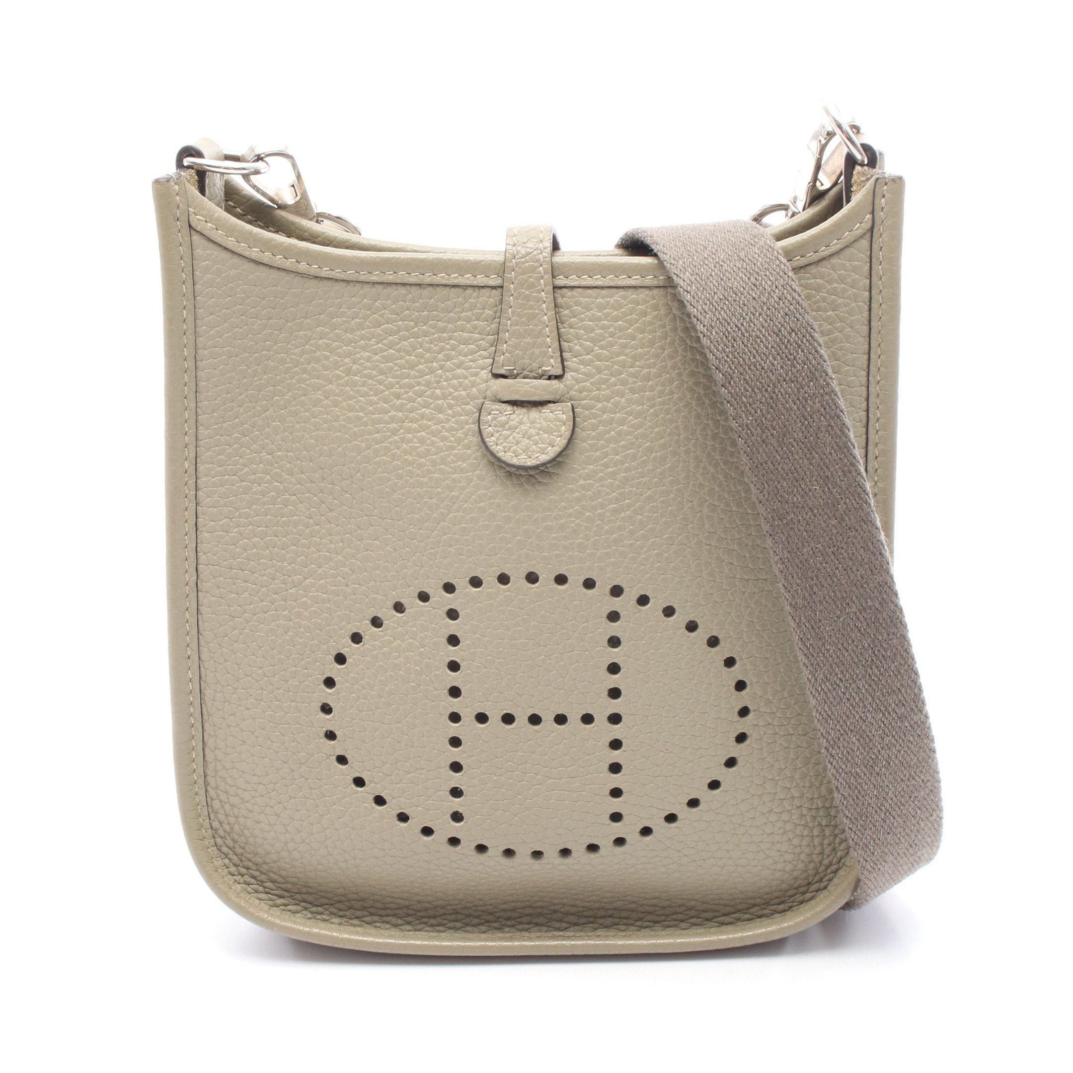 Hermes Evelyn Tpm Sage Shoulder Bag Clemence Leather Gray Green Silver Hardware A Stamp, Women's