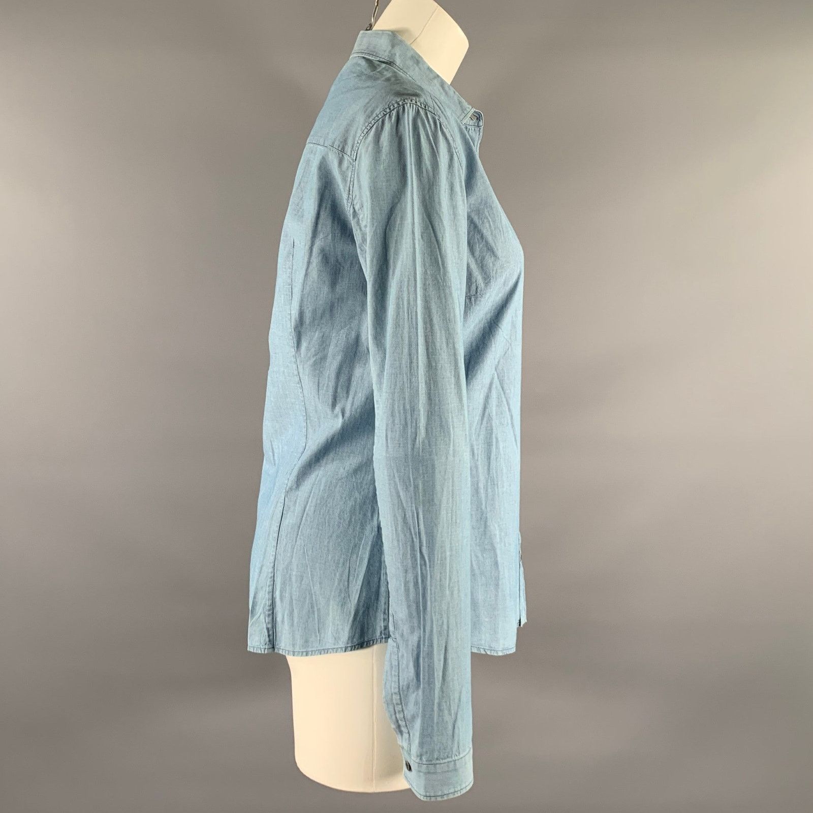 Prada PRADA Size S Blue Linen Blend Spread Collar Shirt Size S / US 4 / IT 40 - 2 Thumbnail