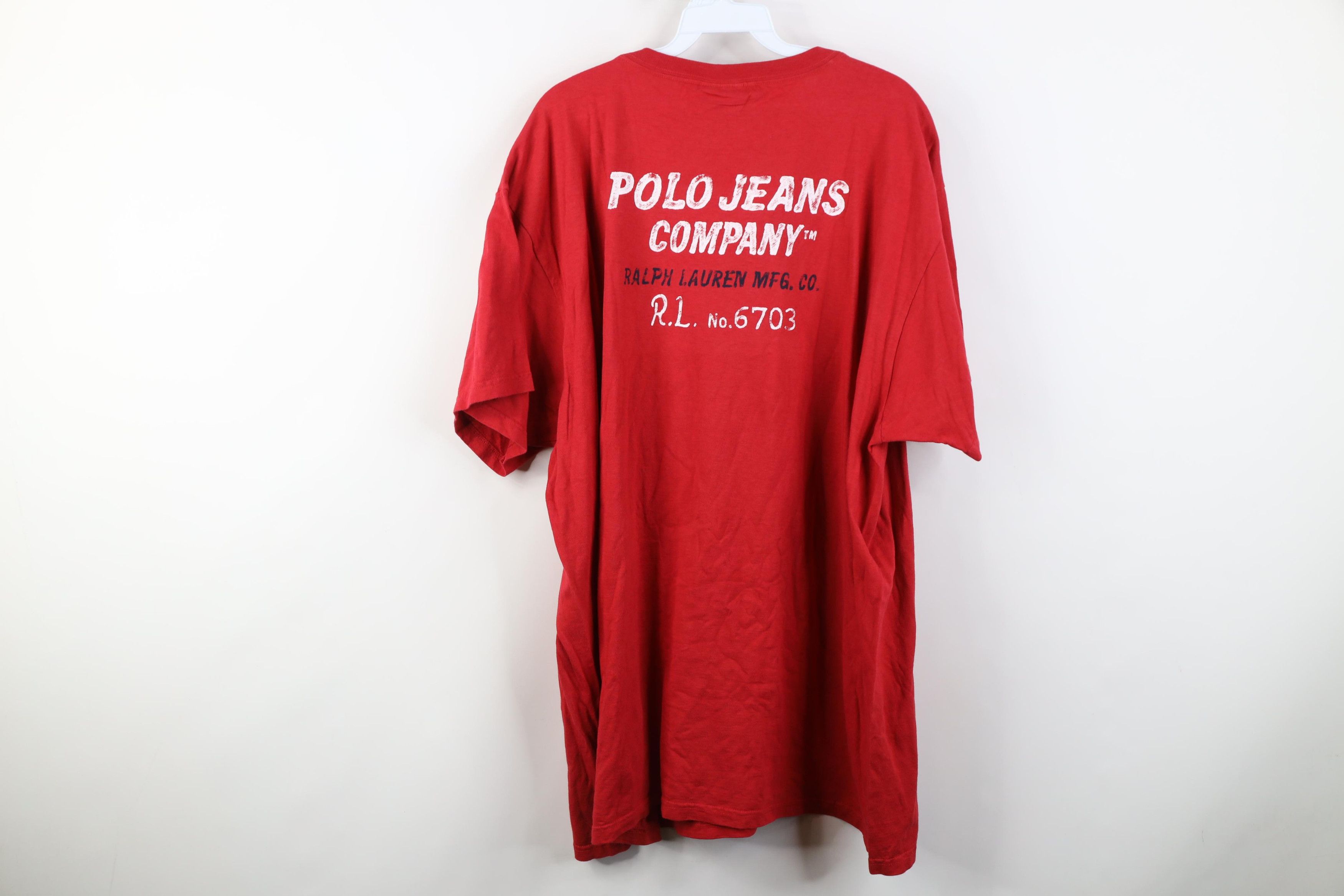 Polo Ralph Lauren Deadstock Vintage 90s Ralph Lauren Chalk Stencil T-Shirt Red Size US XXL / EU 58 / 5 - 12 Thumbnail