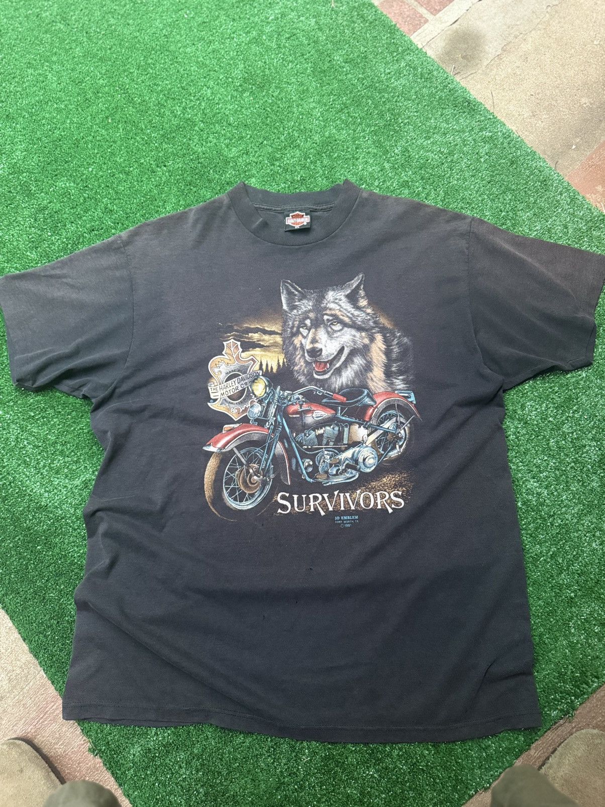 Harley Davidson × Vintage 1991 3D Emblem Harley Davidson Survivors Wolf Tee Size US XL / EU 56 / 4 - 1 Thumbnail