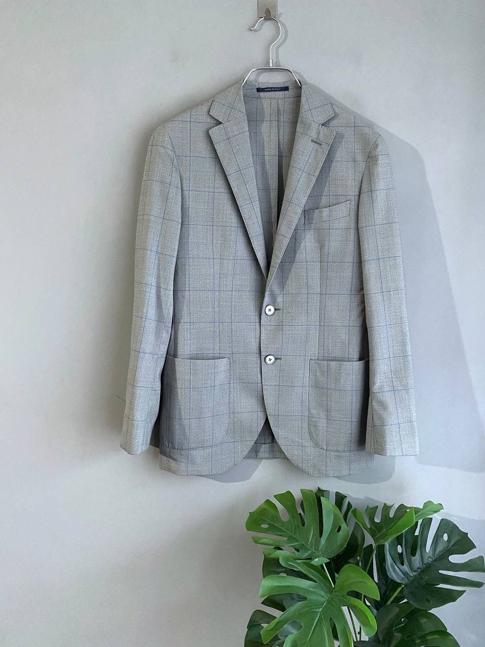 Boggi Boggi Milano 120's Wool Gray/Blue Сhecked Men's Blazer, 46R Size 46R - 1 Thumbnail