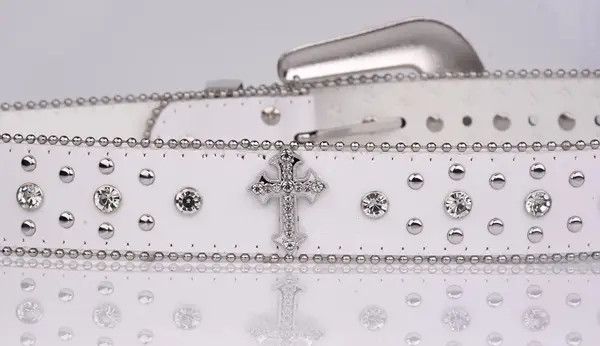 Leather Kitazawa x Aoki 105 cm Punk Rhinestone White Belt Size ONE SIZE - 6 Thumbnail