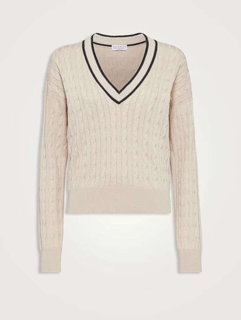 Brunello Cucinelli o1y0825 V-neck Sweater in Beige Size L / US 10 / IT 46 - 1 Thumbnail