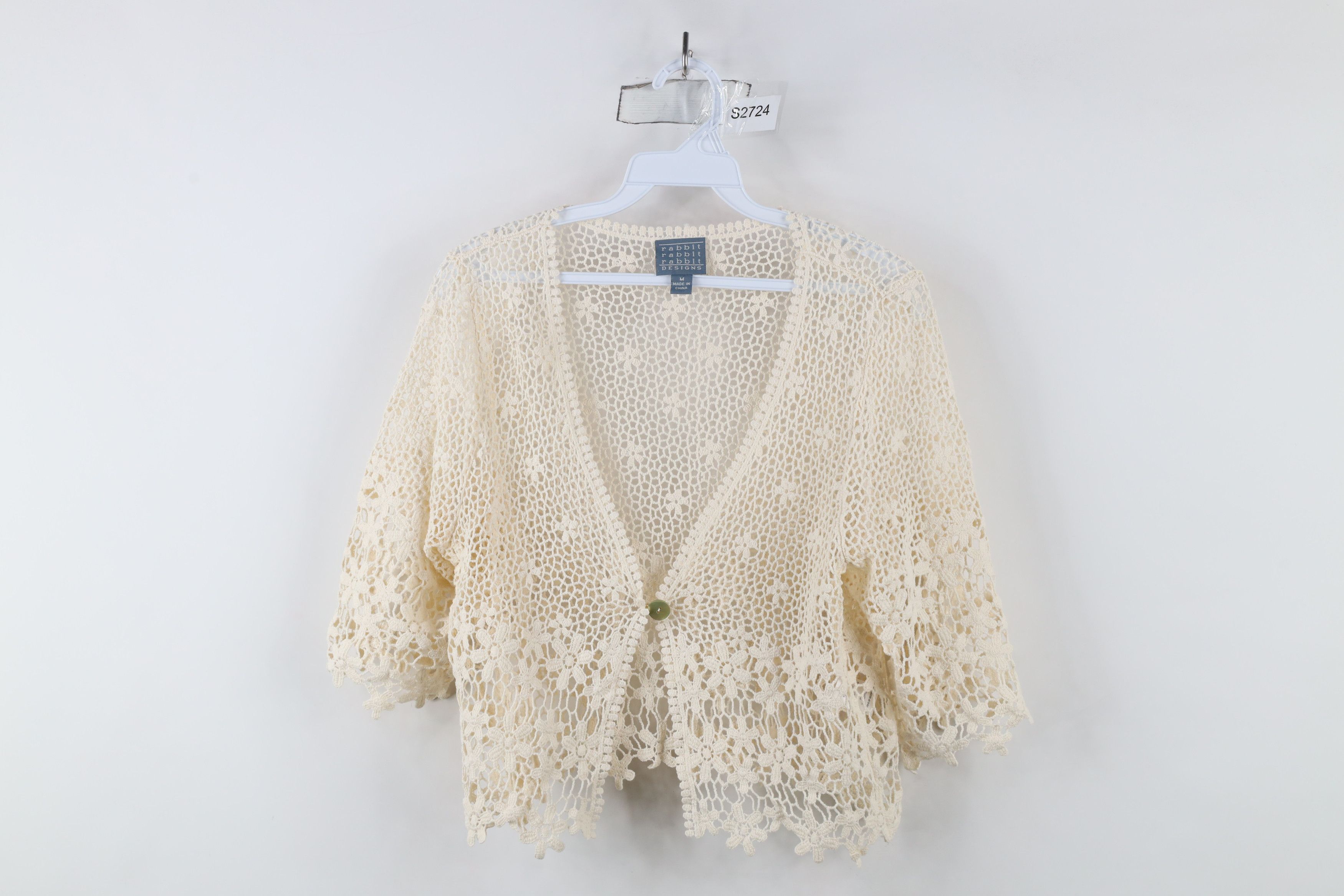 Vintage Vintage 90s Y2K Babydoll Crochet Flower Cardigan Sweater Size M / US 6-8 / IT 42-44 - 1 Thumbnail