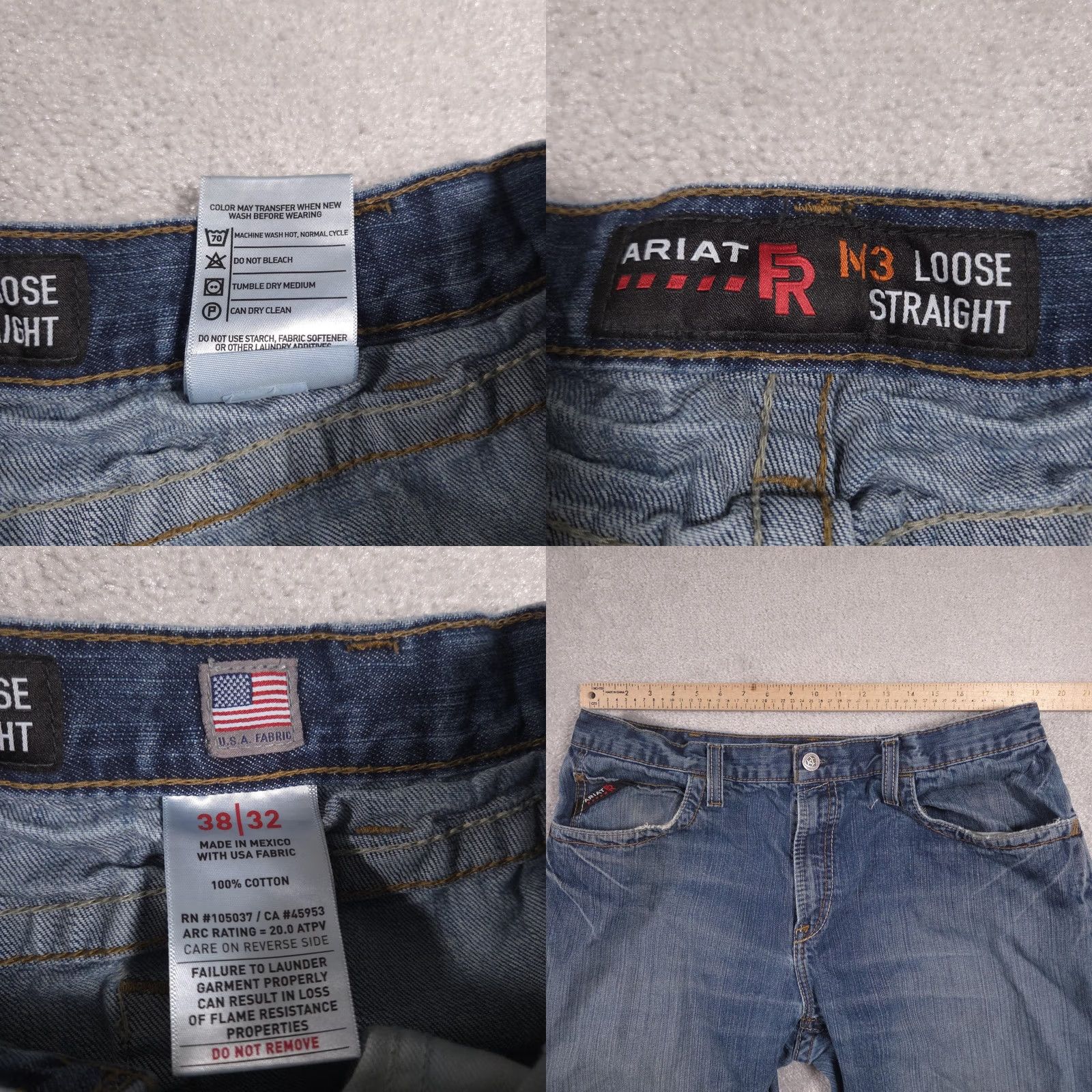 Ariat Ariat FR M3 Jeans Mens 38x30 Blue Relaxed Straight Denim Ripped Knee Workwear Jeans Size US 38 / EU 54 - 8 Thumbnail