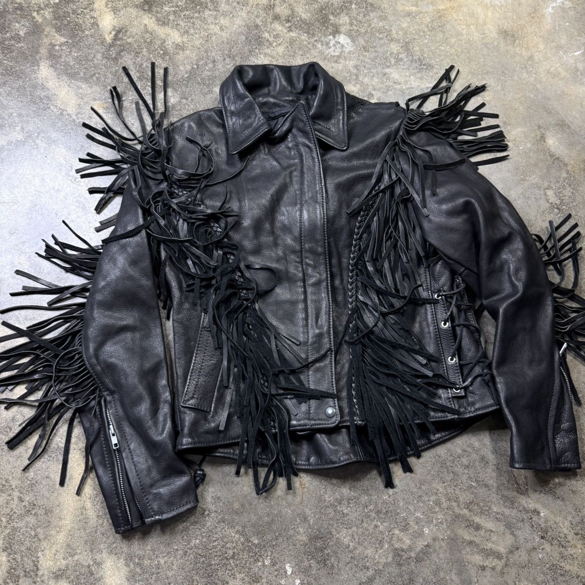 Vintage vintage black leather fitted zip up tassel fringe jacket Size US S / EU 44-46 / 1 - 2 Thumbnail