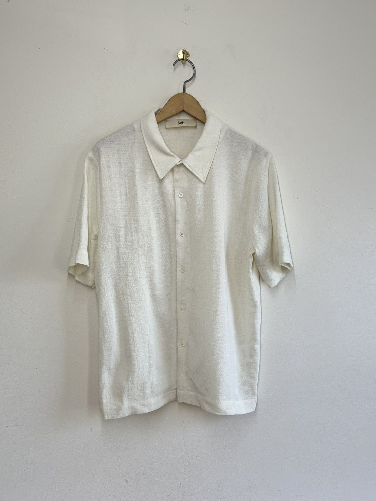 Sefr Séfr Suneham Textured Viscose Wool Shirt Off-White Size M Size US M / EU 48-50 / 2 - 1 Thumbnail
