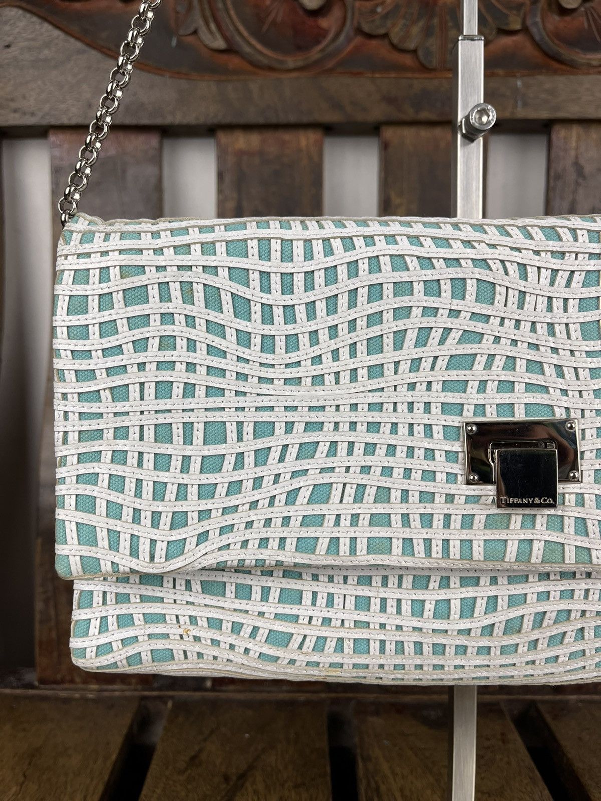 Designer × Tiffany & Co. Tiffany & Co Latice On Linen Flip Lock Shoulder / Clutch Bag Size ONE SIZE - 2 Thumbnail