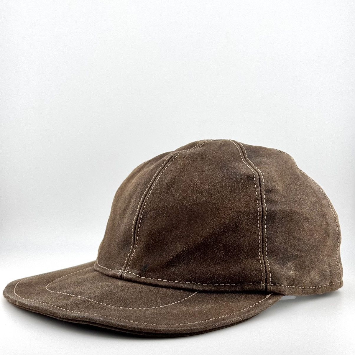 Vintage Brown Suede Leather Cap Vintage Minimal Size ONE SIZE - 2 Thumbnail