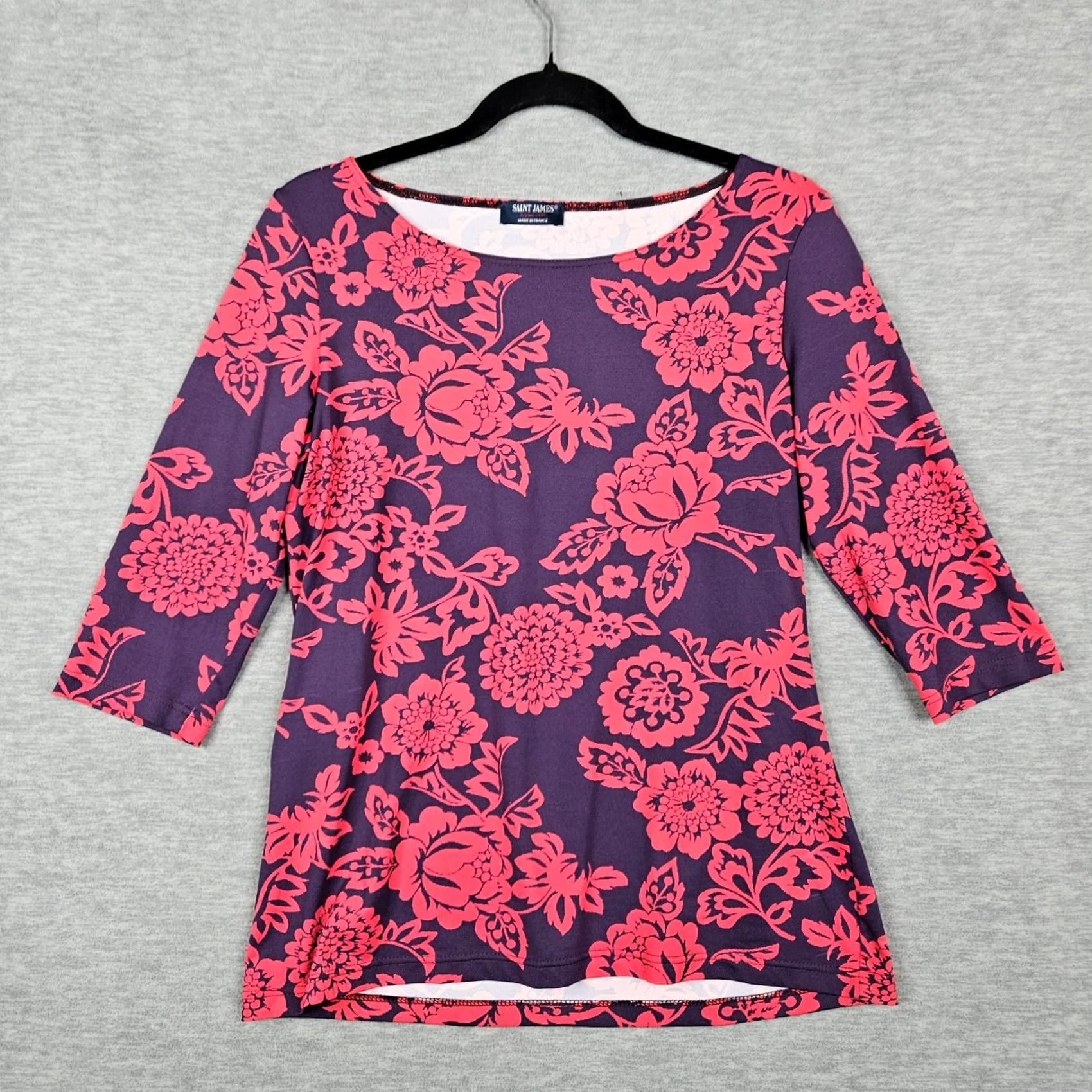 Saint James Saint-James T-Shirt Floral 3/4 Sleeve Red Womens Size 10 Regular Shirt Knit Tee - All Seasons Size L / US 10 / IT 46 - 2 Thumbnail