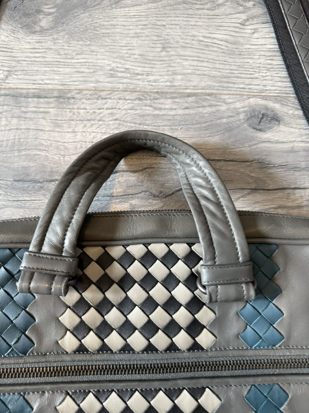 Bottega Veneta Intrecciato Leather Laptop Briefcase Bag in Grey & Teal Size ONE SIZE - 5 Thumbnail