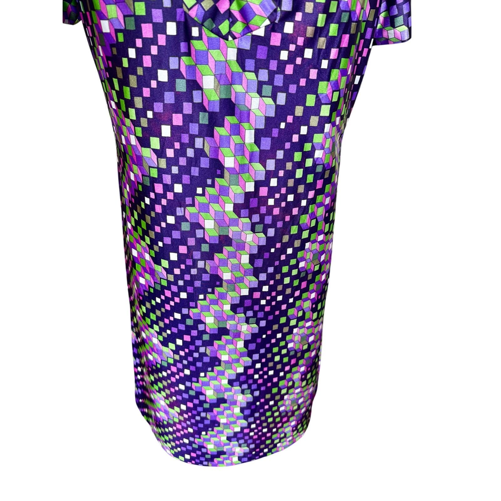 Vintage Vintage 70’s Bright Purple Square Groovy Dress Medium Large Size M / US 6-8 / IT 42-44 - 3 Thumbnail