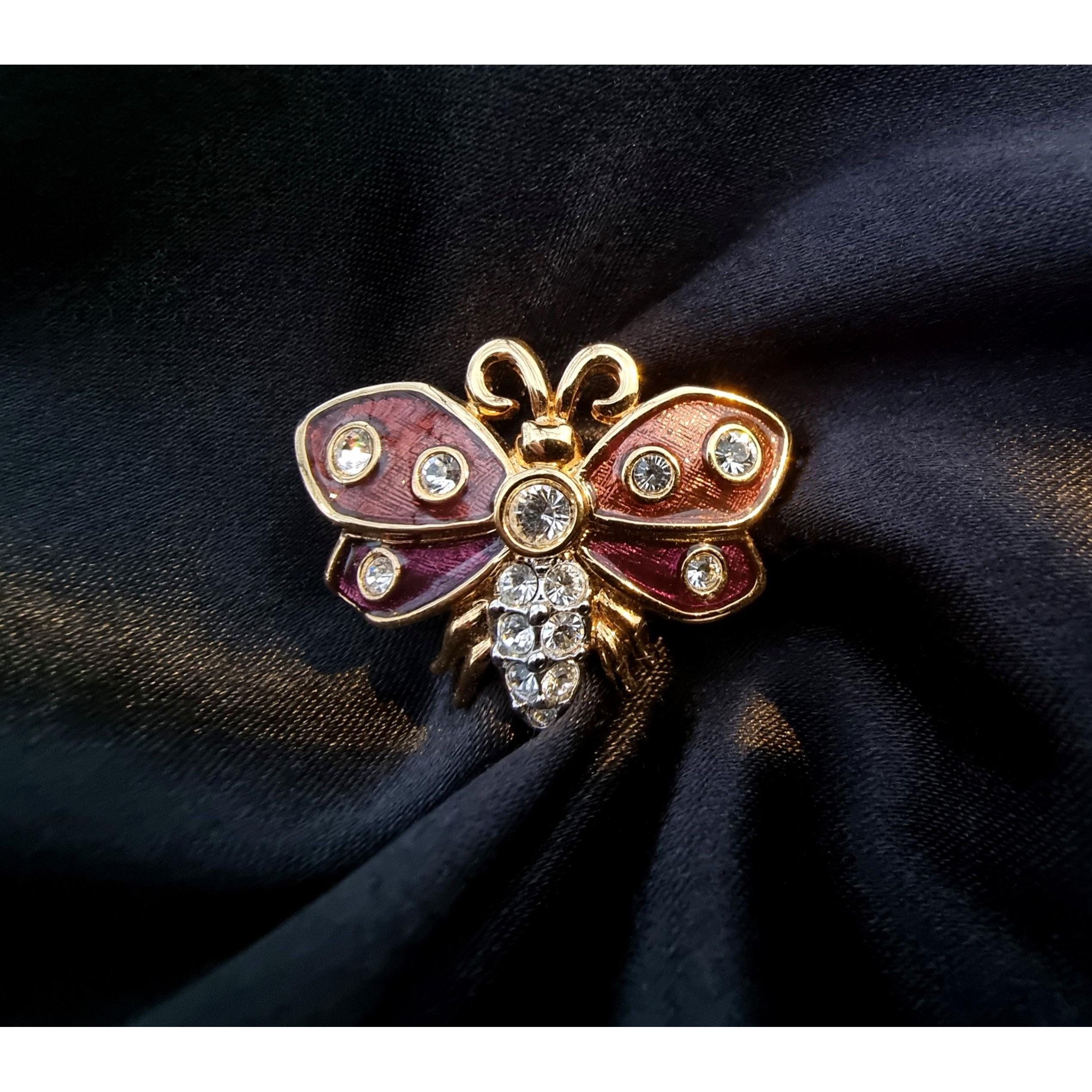 Swarovski Vintage SWAROVSKI Swan Signed Brown Enamel Clear Crystals Bu Size ONE SIZE - 1 Thumbnail