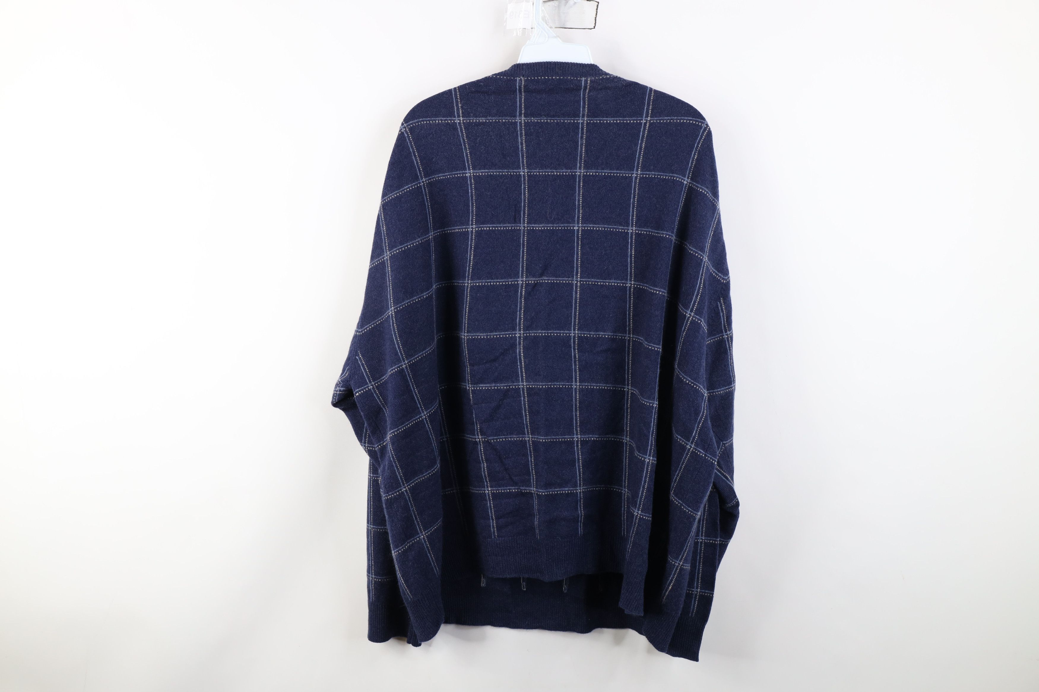 Vintage Vintage 90s Streetwear Knit Crewneck Sweater Blue Plaid Size US XXL / EU 58 / 5 - 9 Thumbnail