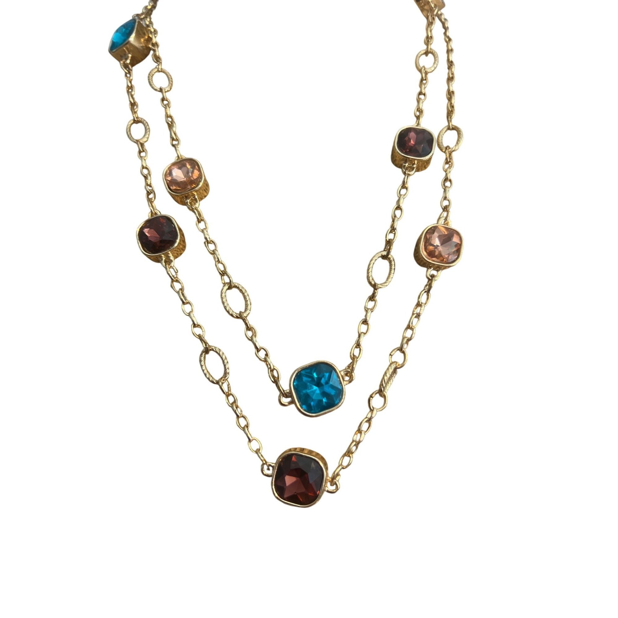 Other Gold Tone Chain Necklace Glass Stations Reversible Blue Pink Size ONE SIZE - 1 Thumbnail