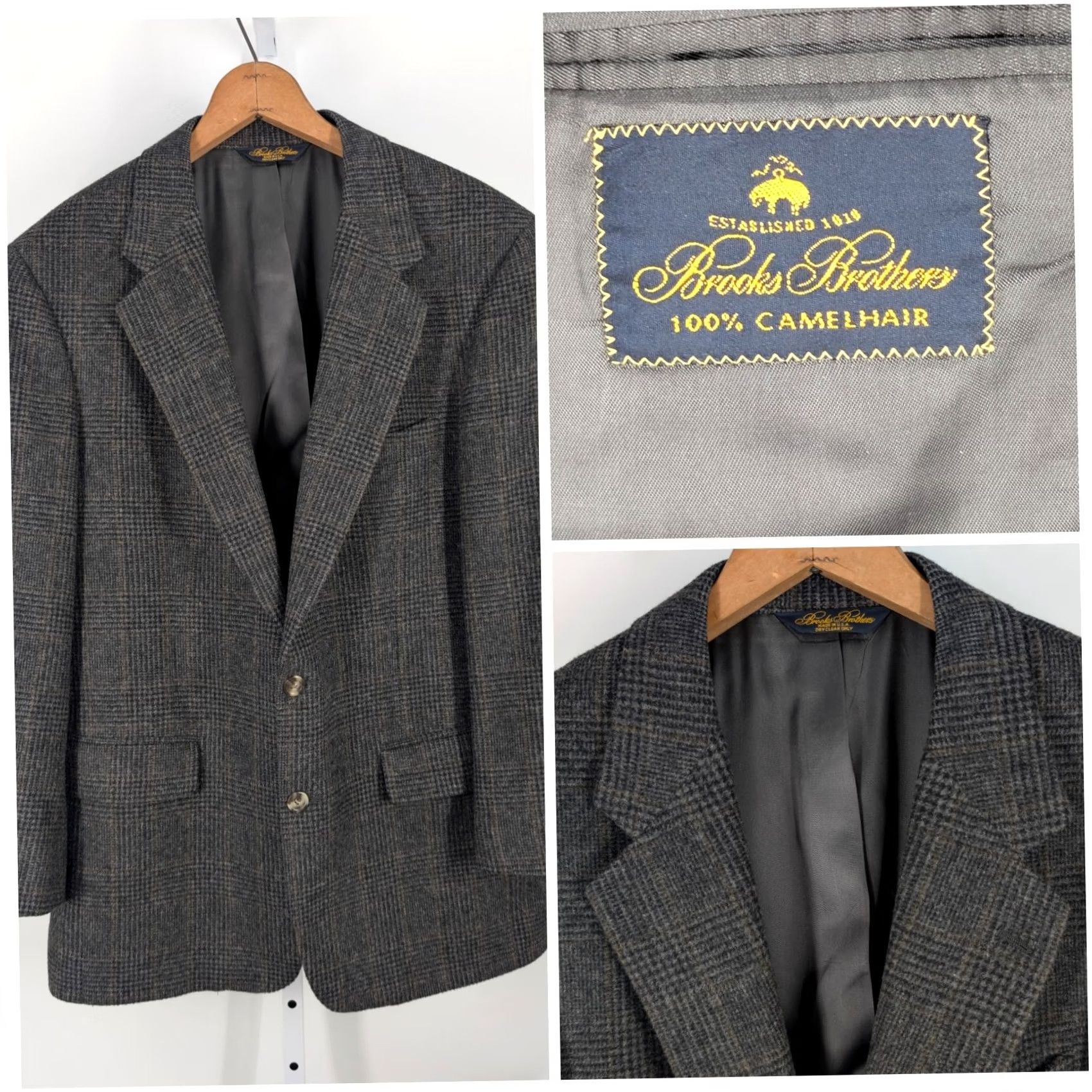 Brooks Brothers VINTAGE Brooks Brothers Camehair Houndstooth Gray Plaid Blazer Jacket USA Unionmade 42 Men Blazer 42 Gray USA Vintage Size 42R - 2 Thumbnail