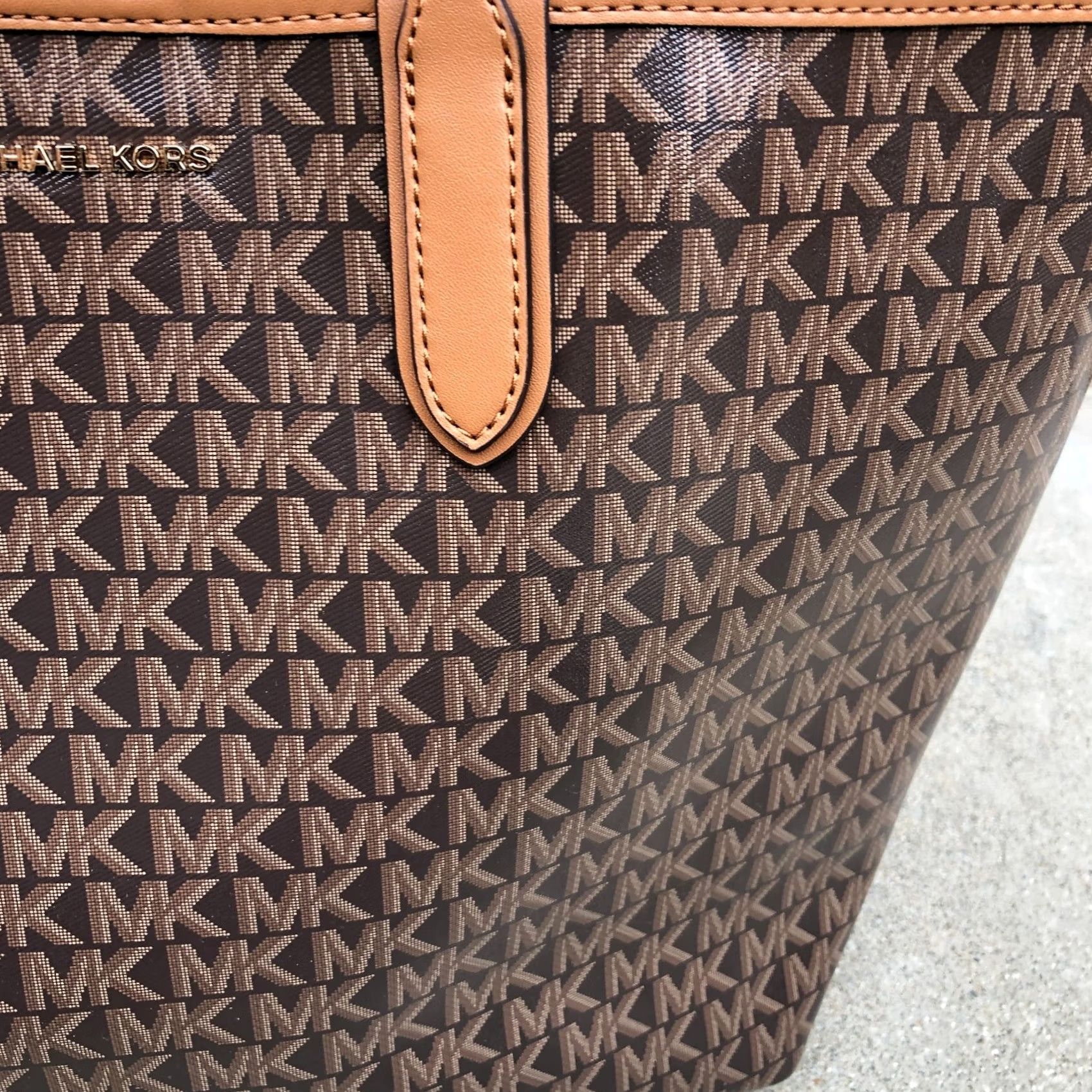 Michael Kors MICHAEL KORS Eliza Monogram Tote Bag Purse Brown East West Designer Shoulder Bag Women Large 13" W x 12" H x 5" D Canvas Leather Handle 13" (13 W) Size ONE SIZE - 6 Thumbnail